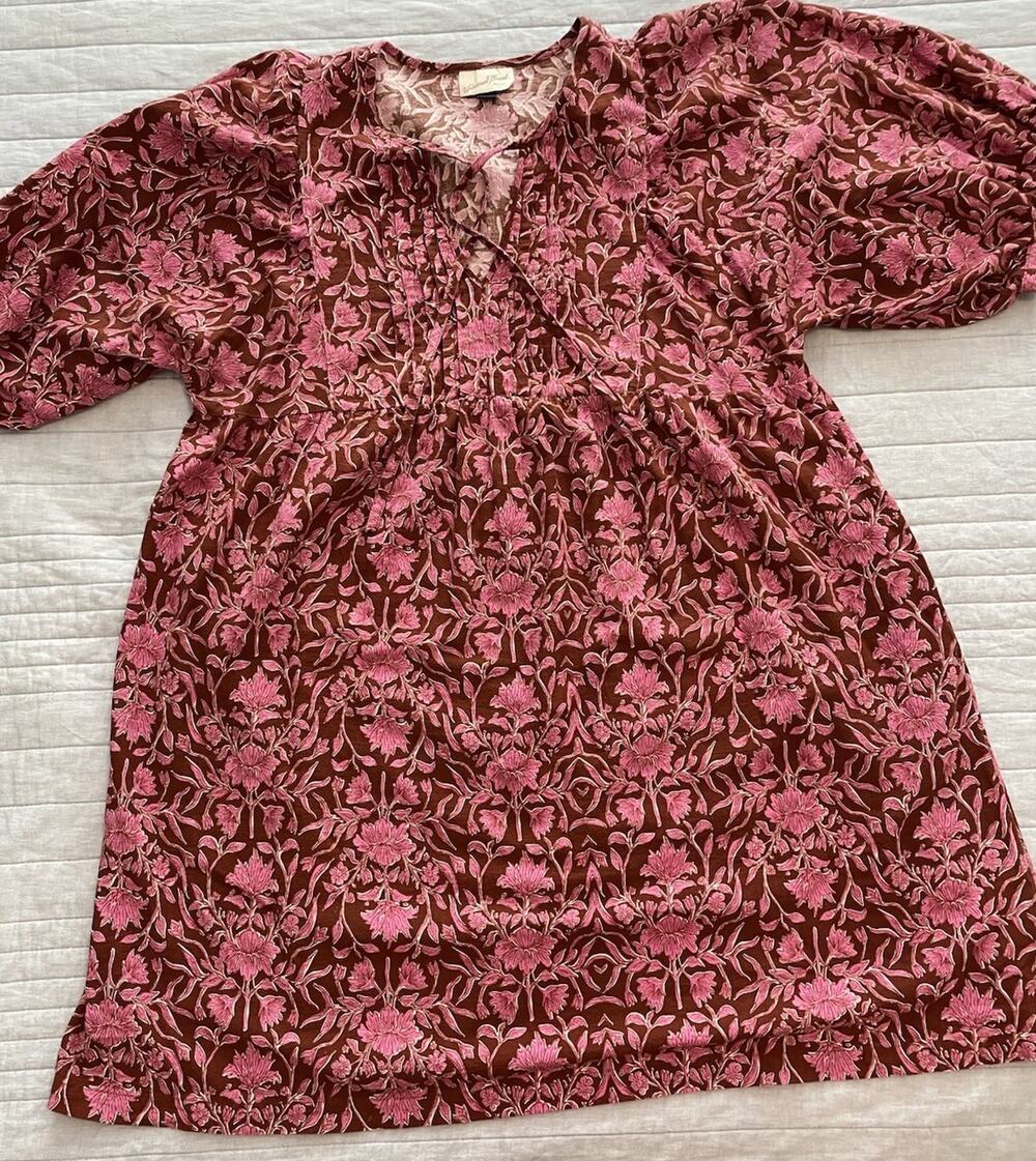 Universal Thread Women's XL Cotton Burgundy Pink Mini Puff Sleeve Dress F6
